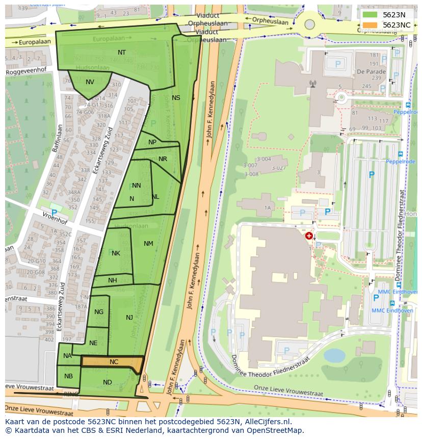 Afbeelding van het postcodegebied 5623 NC op de kaart.