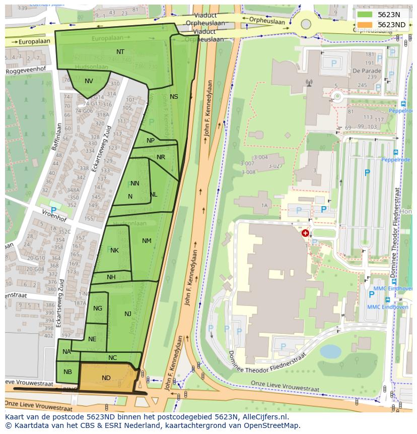 Afbeelding van het postcodegebied 5623 ND op de kaart.
