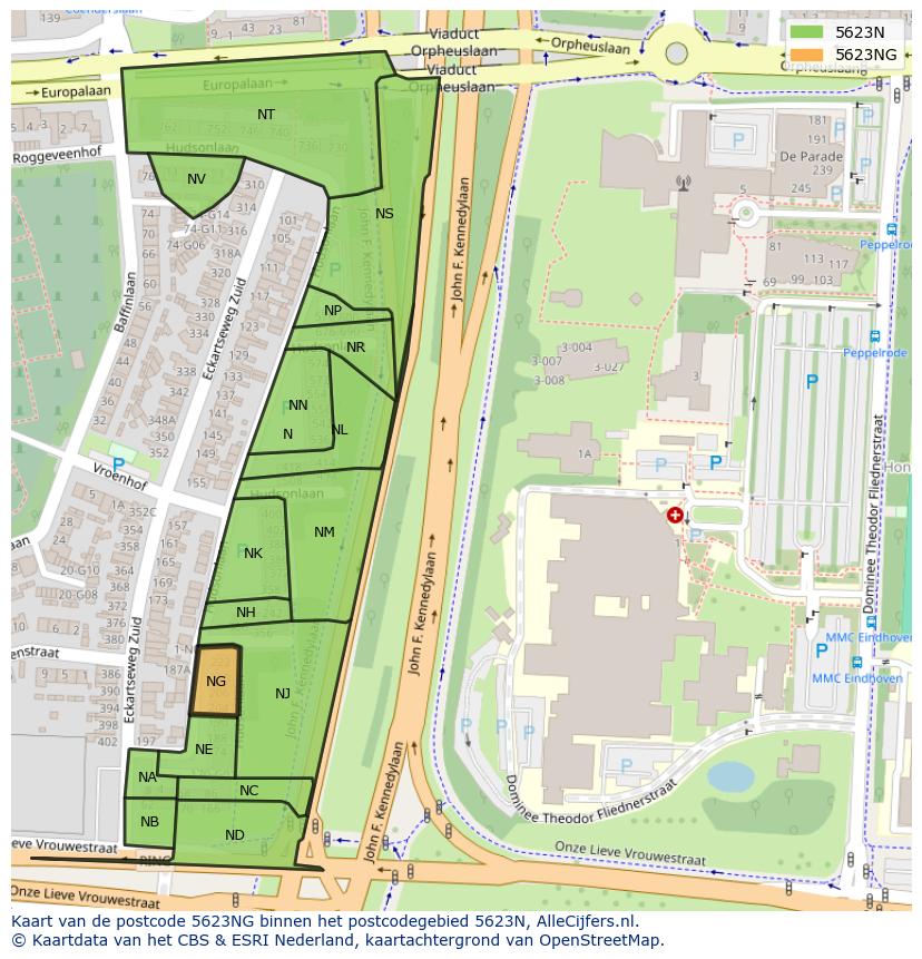 Afbeelding van het postcodegebied 5623 NG op de kaart.