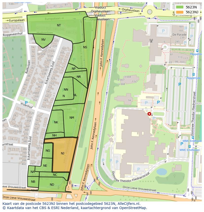 Afbeelding van het postcodegebied 5623 NJ op de kaart.