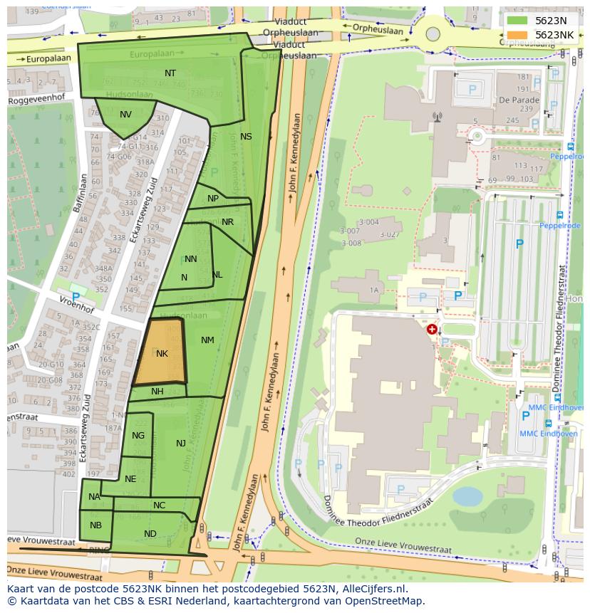Afbeelding van het postcodegebied 5623 NK op de kaart.