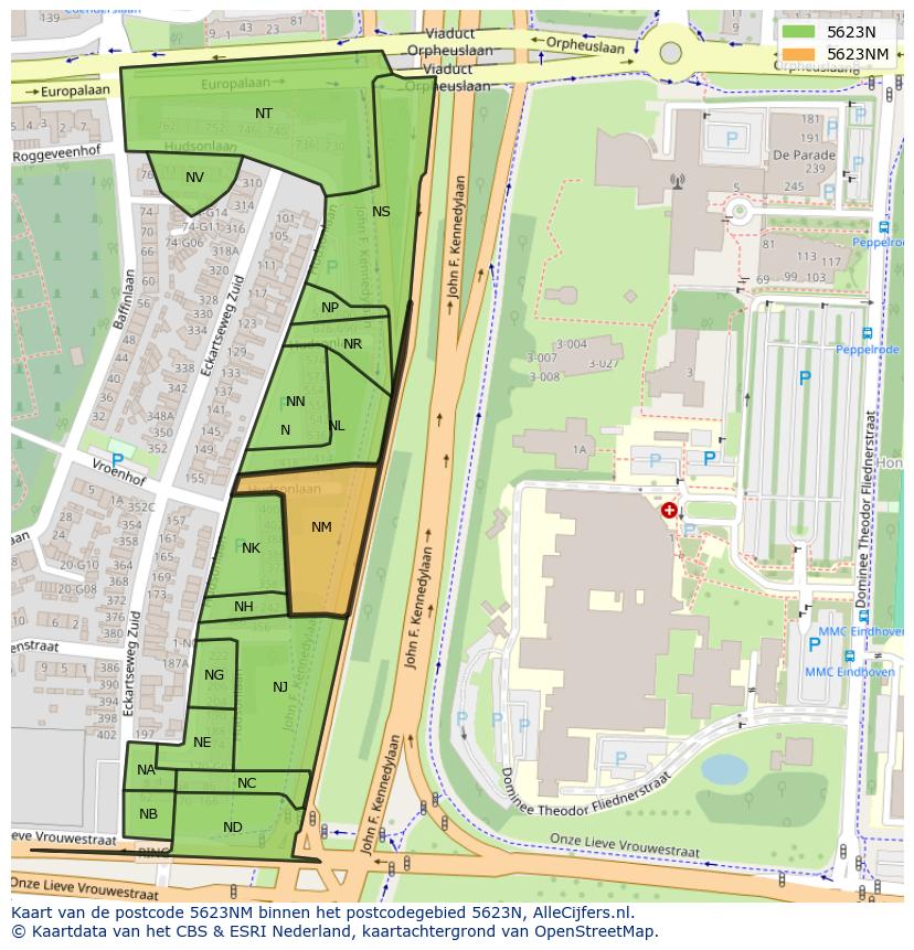 Afbeelding van het postcodegebied 5623 NM op de kaart.