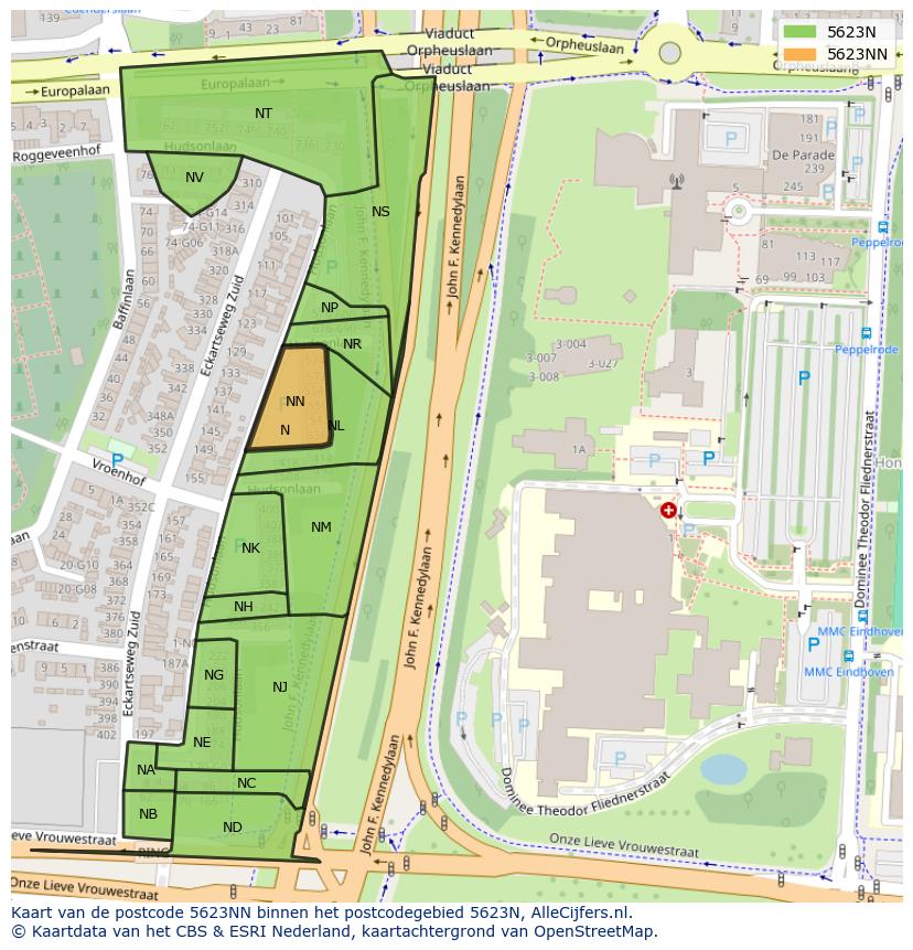 Afbeelding van het postcodegebied 5623 NN op de kaart.