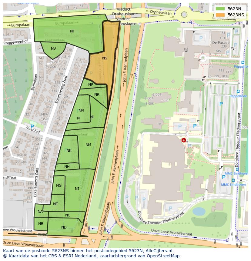 Afbeelding van het postcodegebied 5623 NS op de kaart.