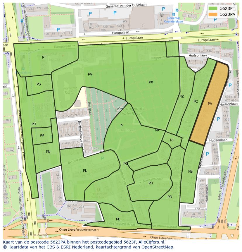 Afbeelding van het postcodegebied 5623 PA op de kaart.