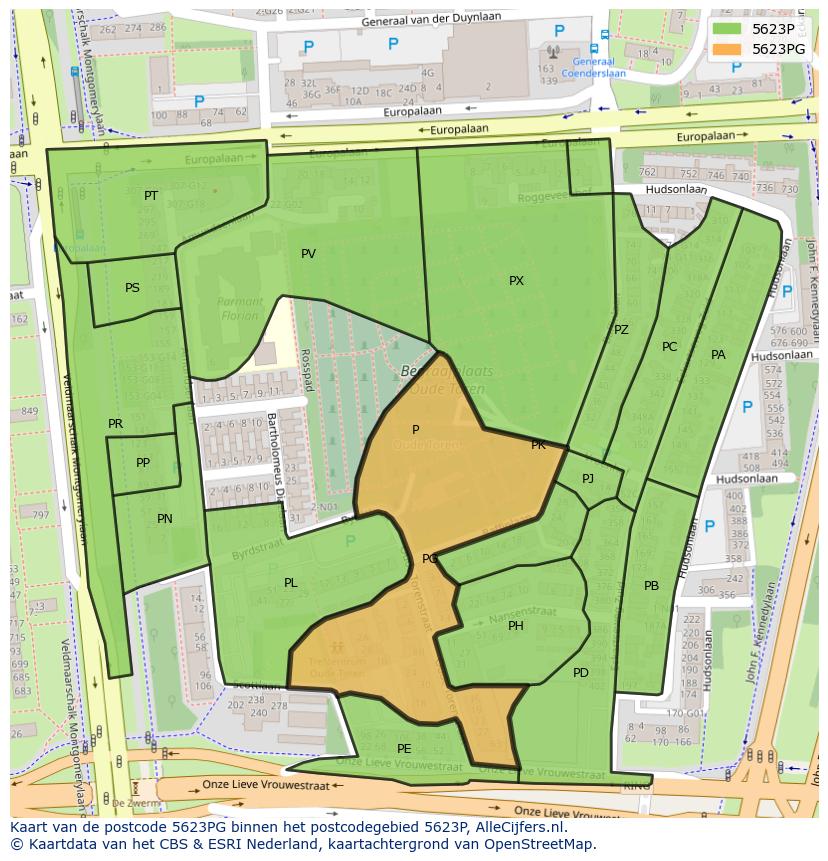 Afbeelding van het postcodegebied 5623 PG op de kaart.