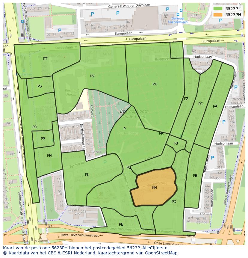 Afbeelding van het postcodegebied 5623 PH op de kaart.