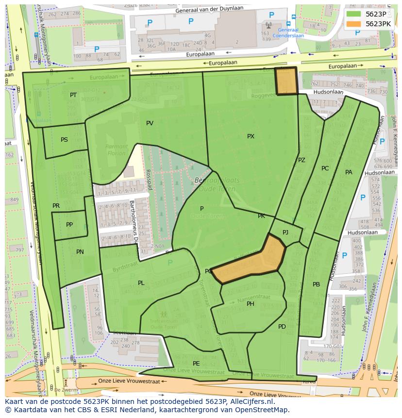 Afbeelding van het postcodegebied 5623 PK op de kaart.