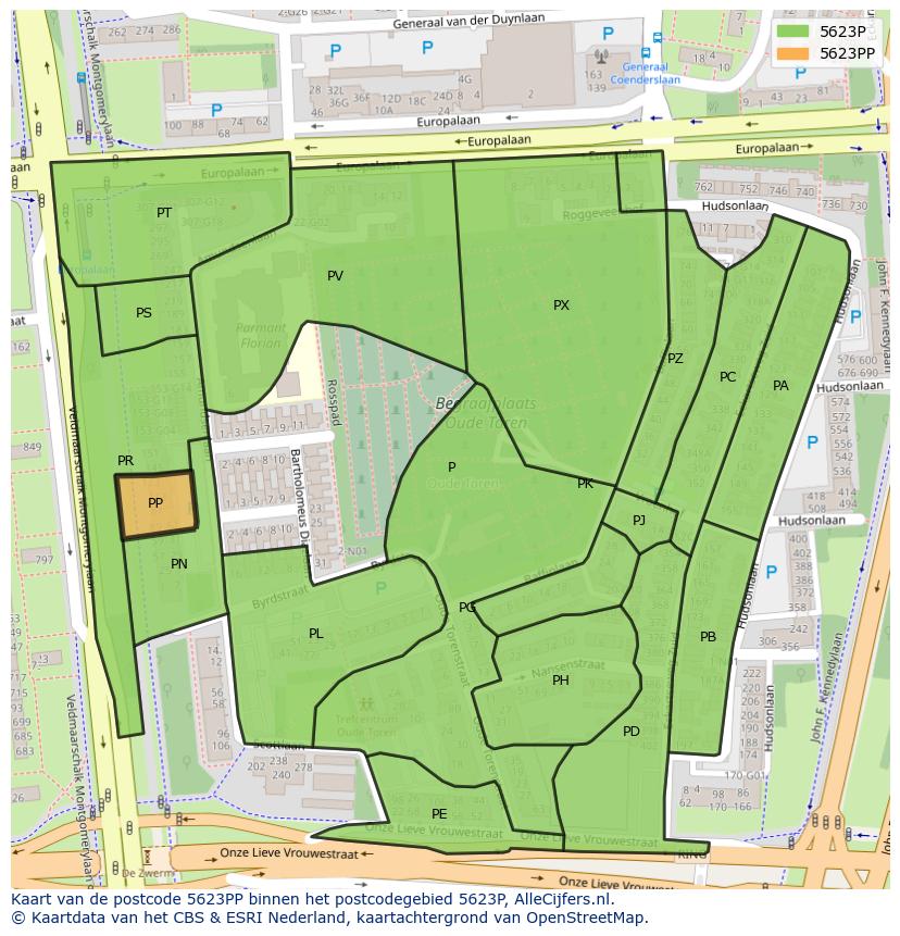 Afbeelding van het postcodegebied 5623 PP op de kaart.