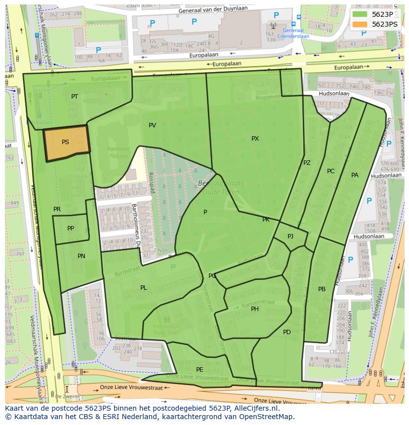 Afbeelding van het postcodegebied 5623 PS op de kaart.