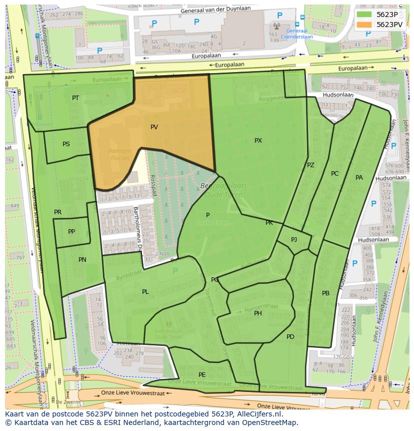 Afbeelding van het postcodegebied 5623 PV op de kaart.