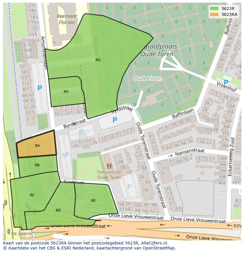 Afbeelding van het postcodegebied 5623 RA op de kaart.