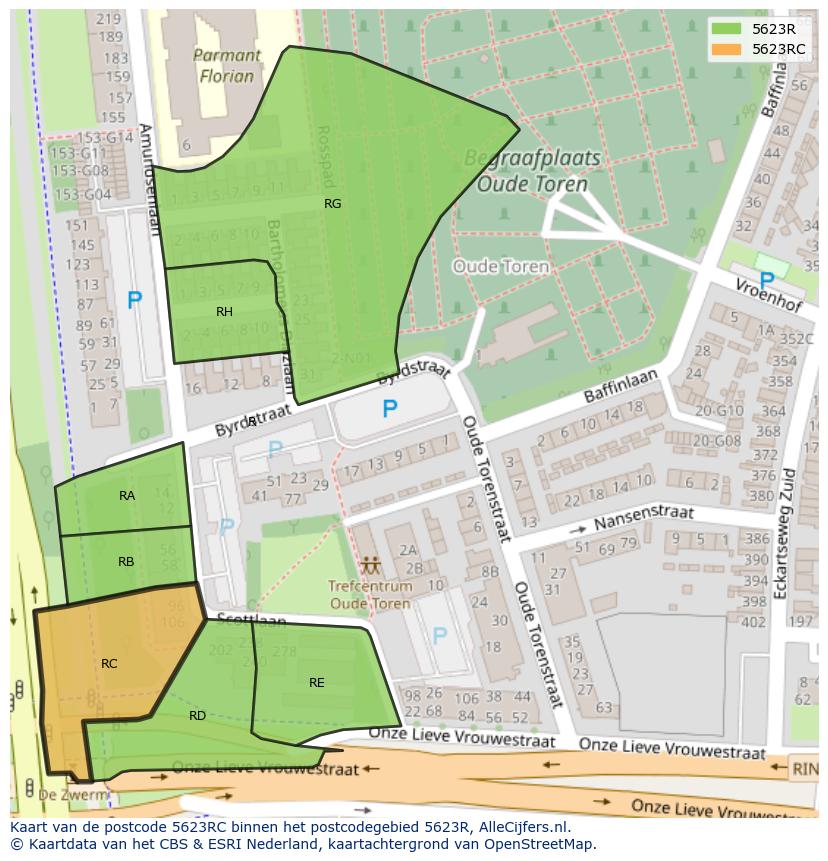 Afbeelding van het postcodegebied 5623 RC op de kaart.