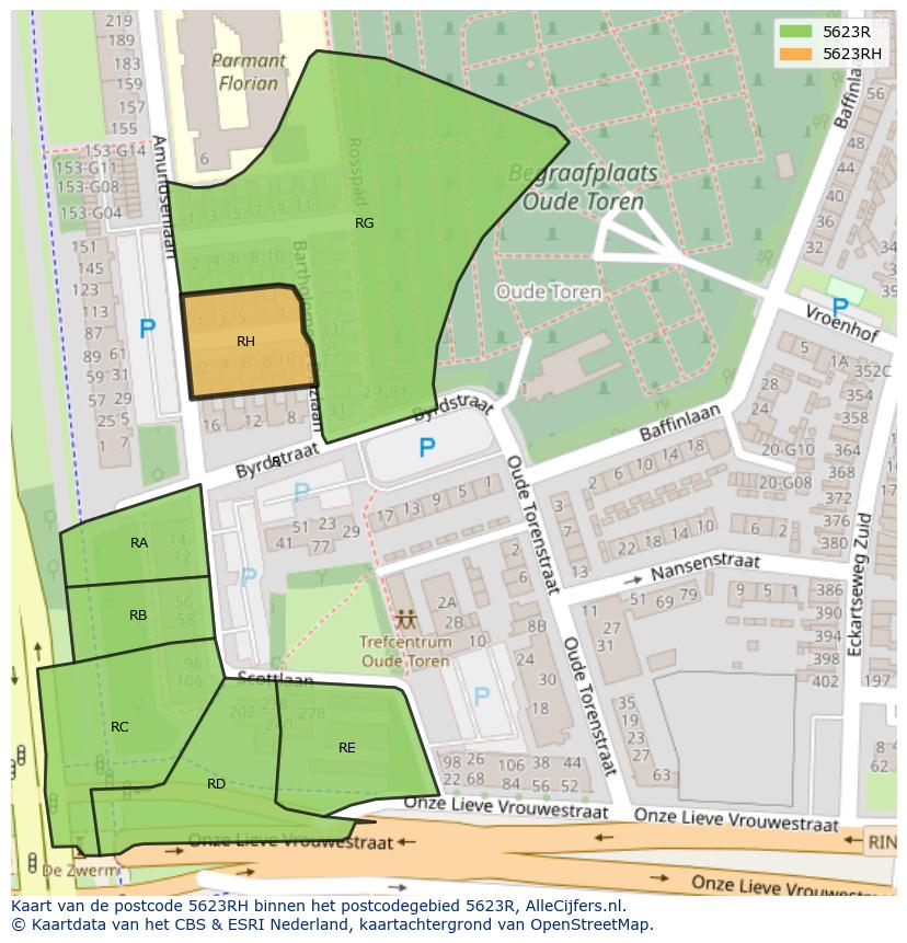 Afbeelding van het postcodegebied 5623 RH op de kaart.