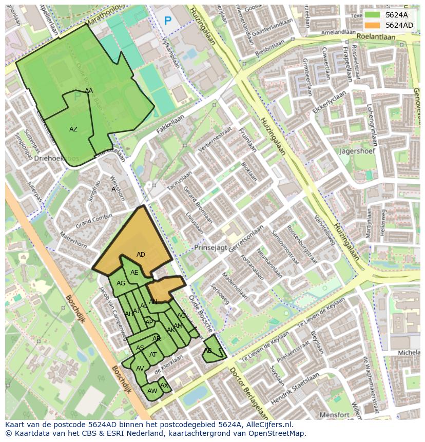 Afbeelding van het postcodegebied 5624 AD op de kaart.