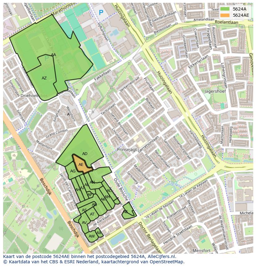 Afbeelding van het postcodegebied 5624 AE op de kaart.