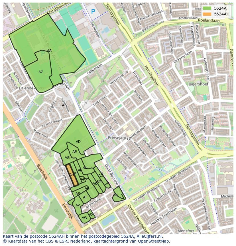 Afbeelding van het postcodegebied 5624 AH op de kaart.