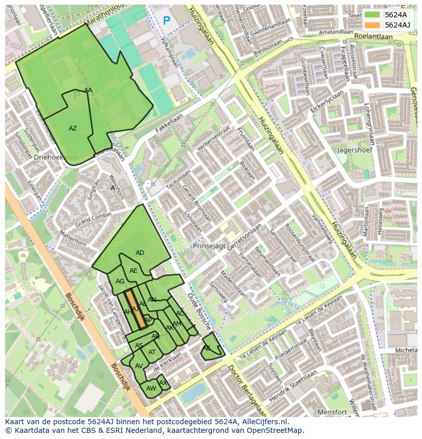Afbeelding van het postcodegebied 5624 AJ op de kaart.