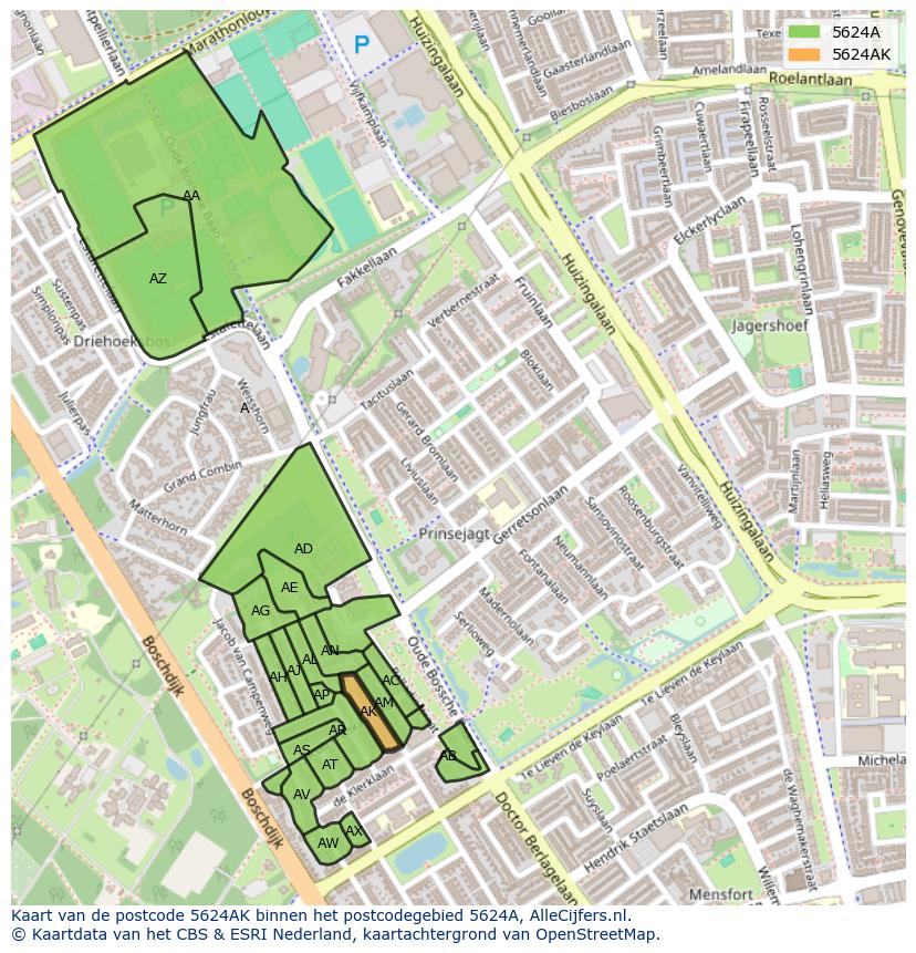 Afbeelding van het postcodegebied 5624 AK op de kaart.