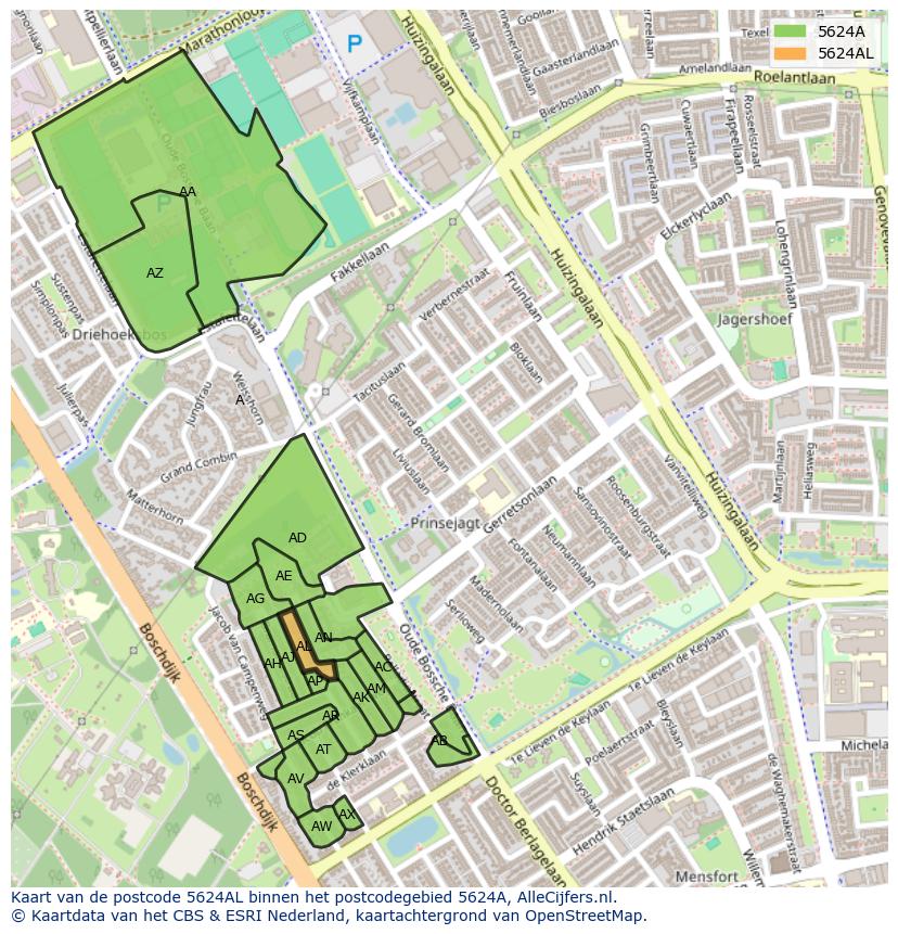 Afbeelding van het postcodegebied 5624 AL op de kaart.