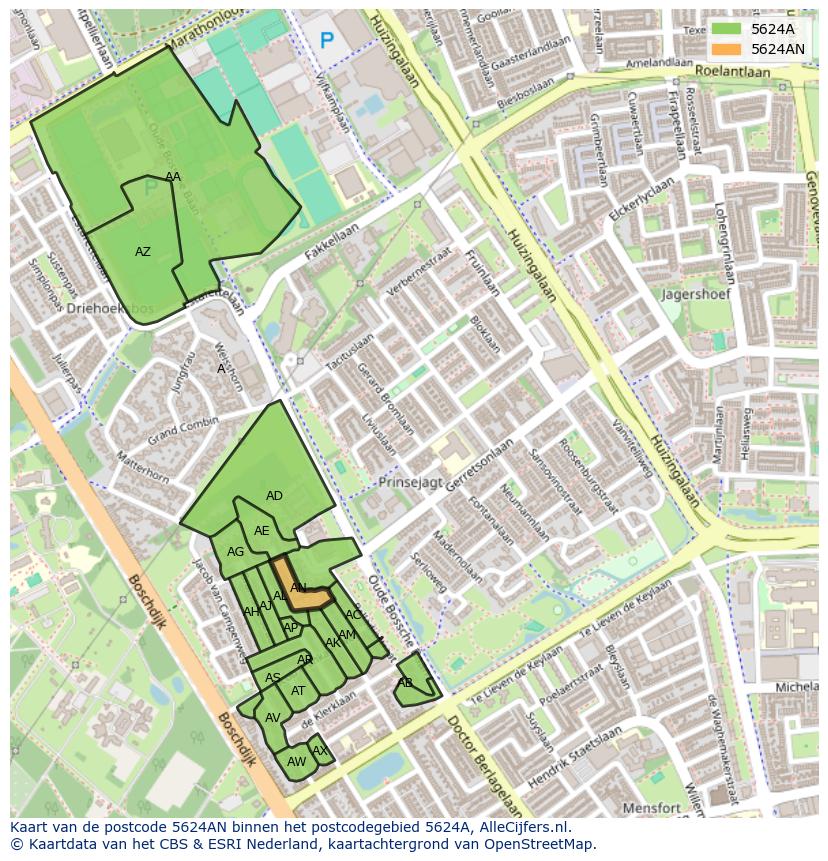 Afbeelding van het postcodegebied 5624 AN op de kaart.