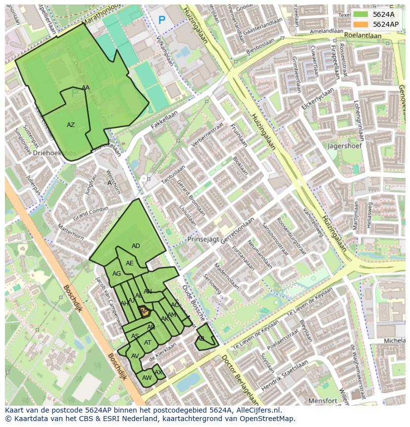 Afbeelding van het postcodegebied 5624 AP op de kaart.