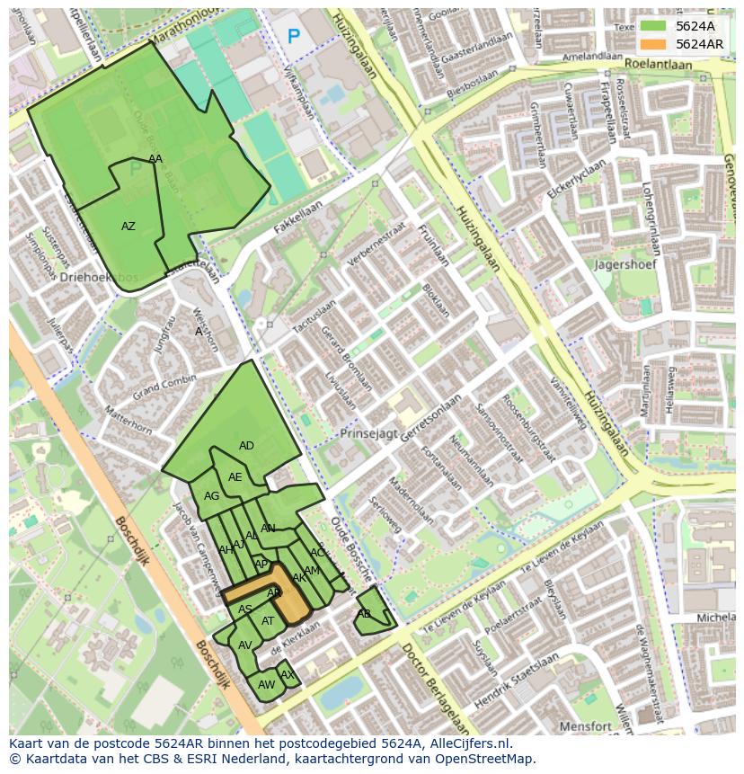 Afbeelding van het postcodegebied 5624 AR op de kaart.