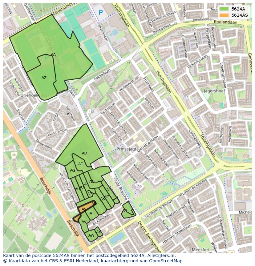 Afbeelding van het postcodegebied 5624 AS op de kaart.