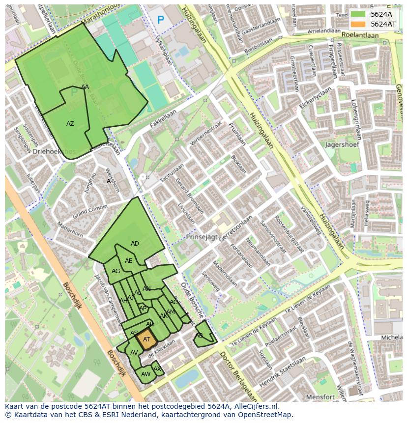 Afbeelding van het postcodegebied 5624 AT op de kaart.