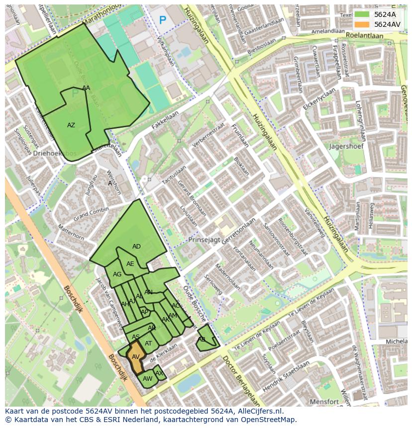 Afbeelding van het postcodegebied 5624 AV op de kaart.