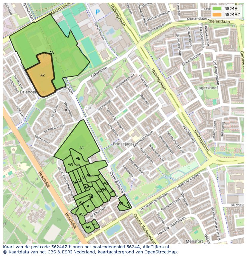 Afbeelding van het postcodegebied 5624 AZ op de kaart.