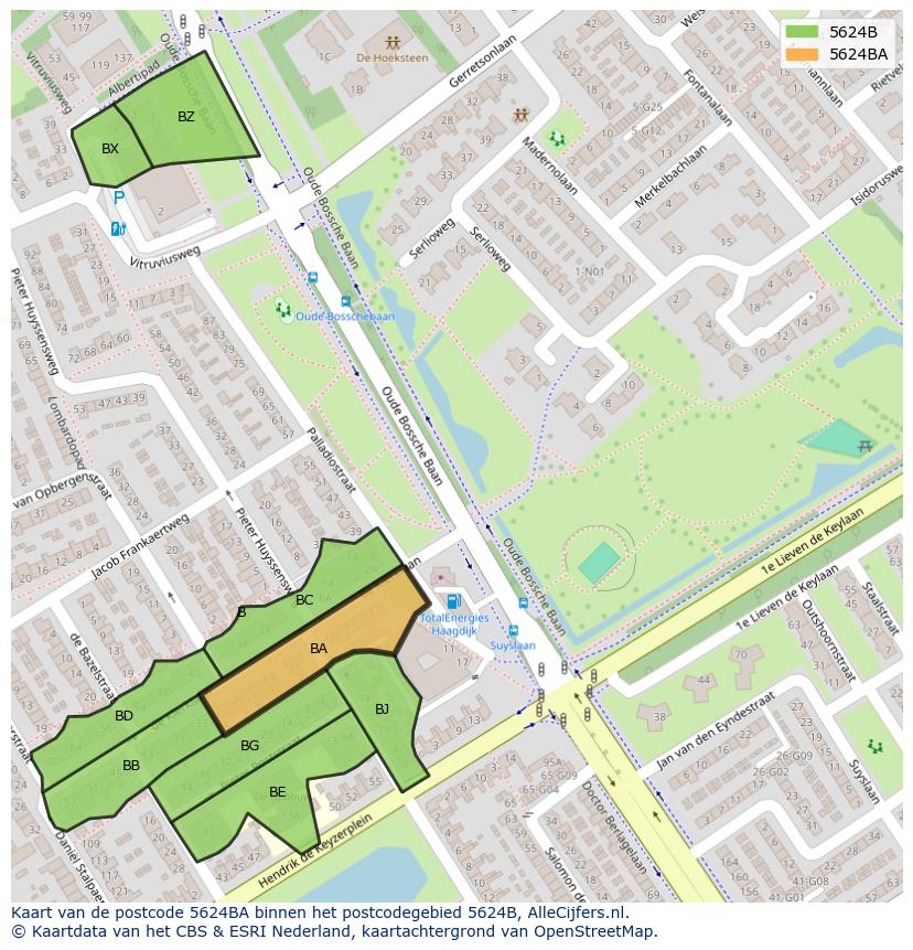Afbeelding van het postcodegebied 5624 BA op de kaart.