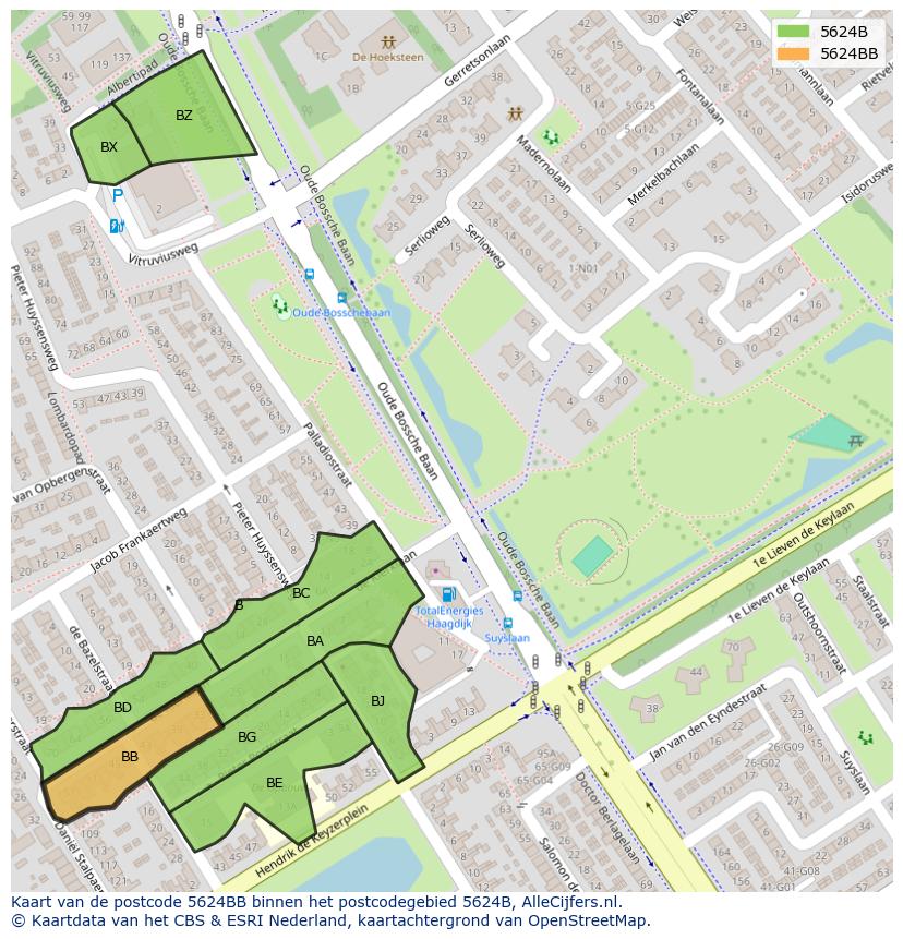 Afbeelding van het postcodegebied 5624 BB op de kaart.