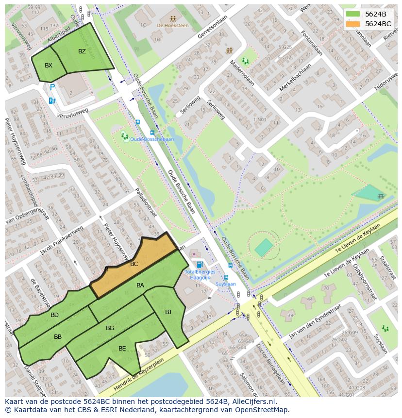 Afbeelding van het postcodegebied 5624 BC op de kaart.