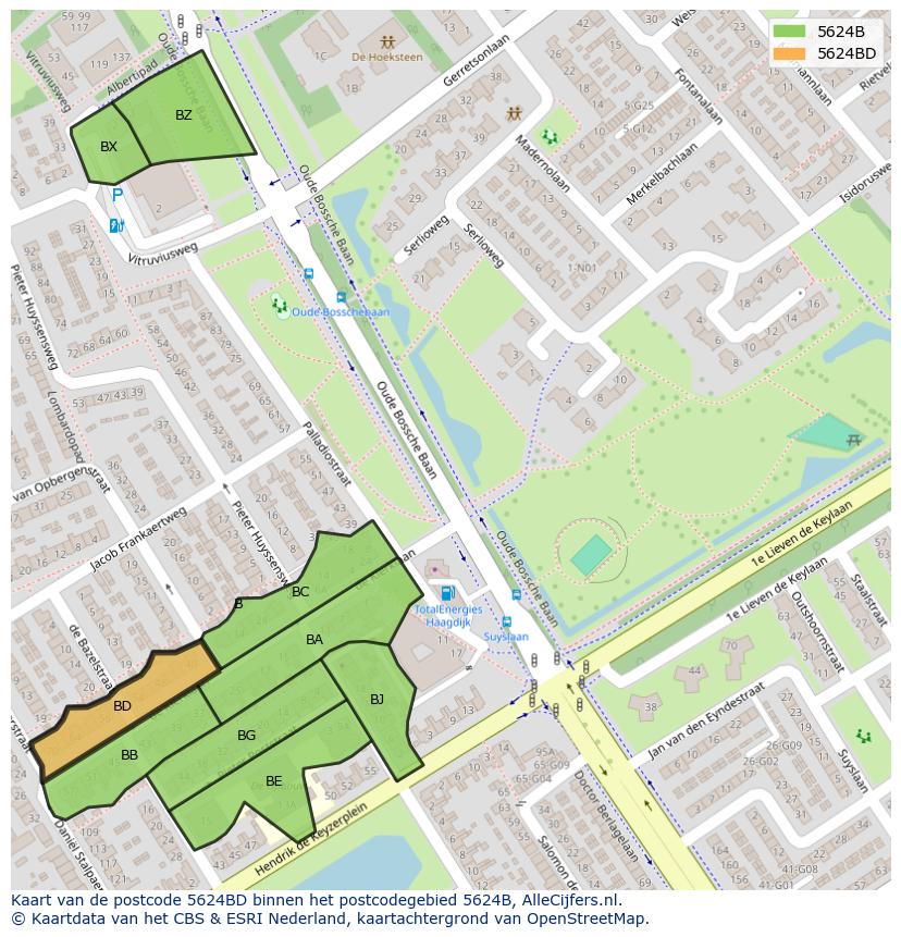 Afbeelding van het postcodegebied 5624 BD op de kaart.
