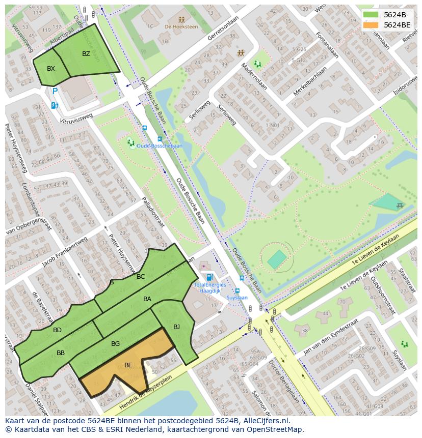 Afbeelding van het postcodegebied 5624 BE op de kaart.