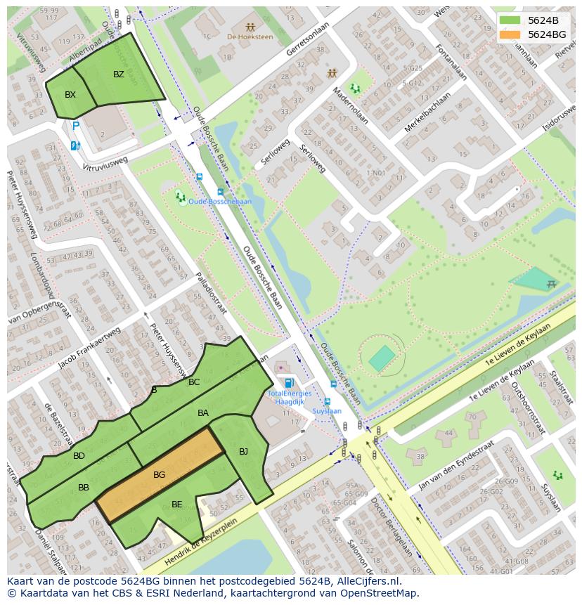 Afbeelding van het postcodegebied 5624 BG op de kaart.