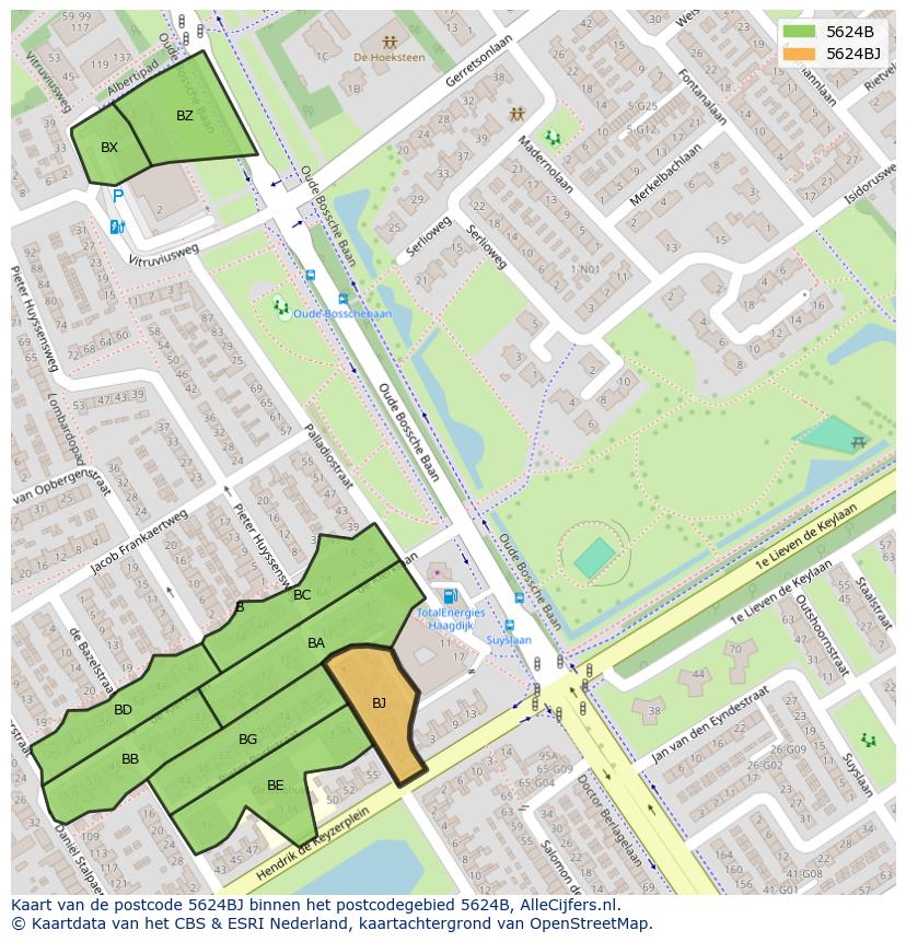 Afbeelding van het postcodegebied 5624 BJ op de kaart.