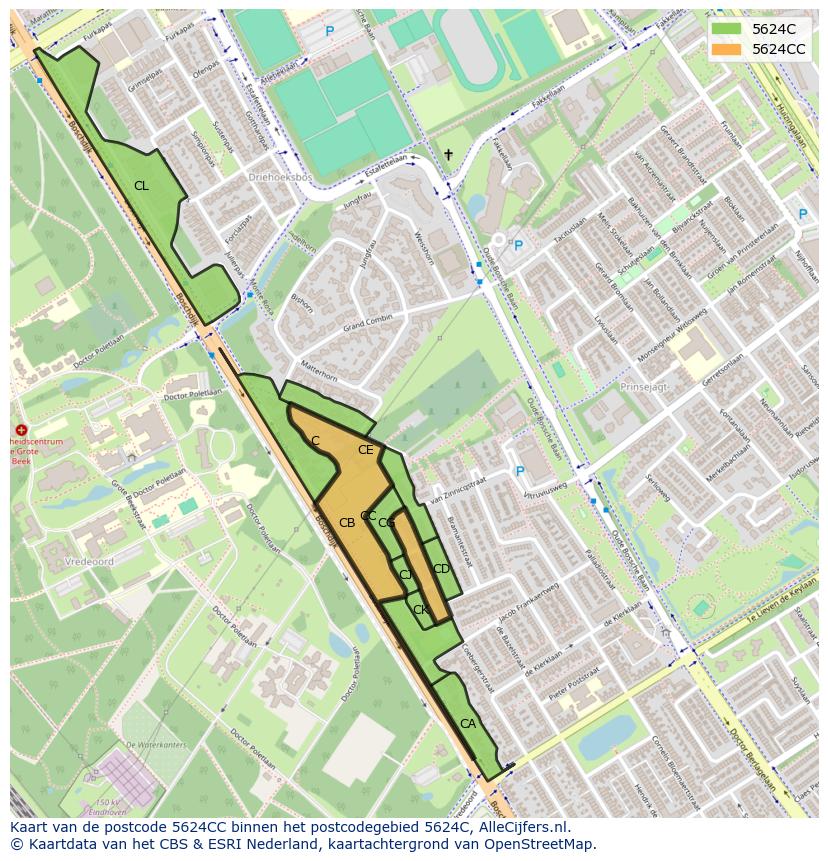 Afbeelding van het postcodegebied 5624 CC op de kaart.