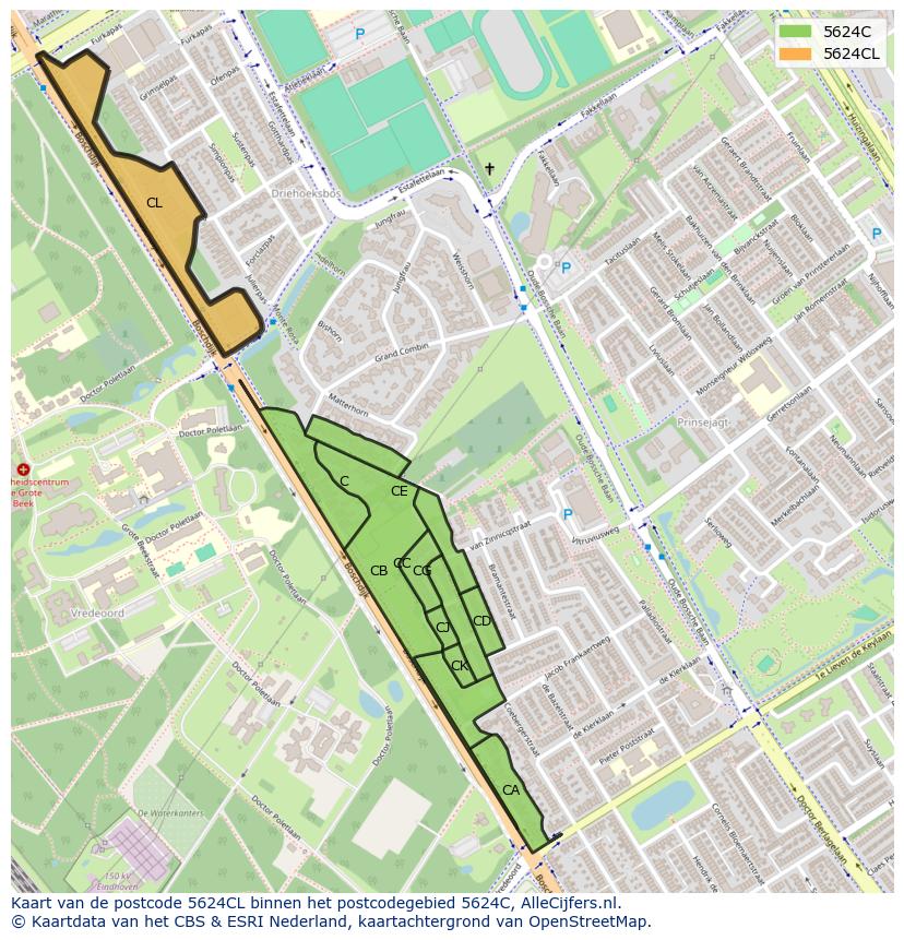 Afbeelding van het postcodegebied 5624 CL op de kaart.