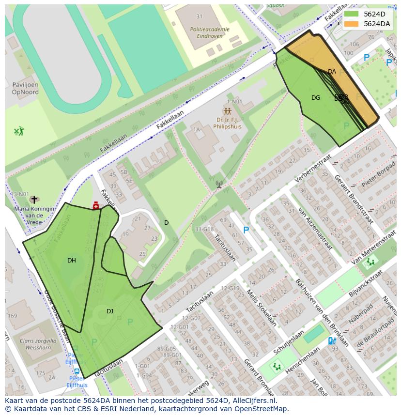 Afbeelding van het postcodegebied 5624 DA op de kaart.