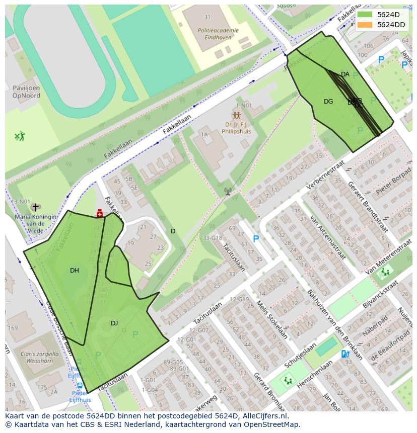 Afbeelding van het postcodegebied 5624 DD op de kaart.