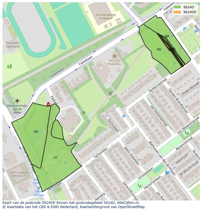 Afbeelding van het postcodegebied 5624 DE op de kaart.