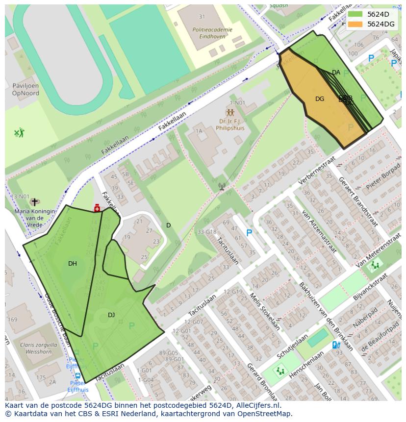 Afbeelding van het postcodegebied 5624 DG op de kaart.