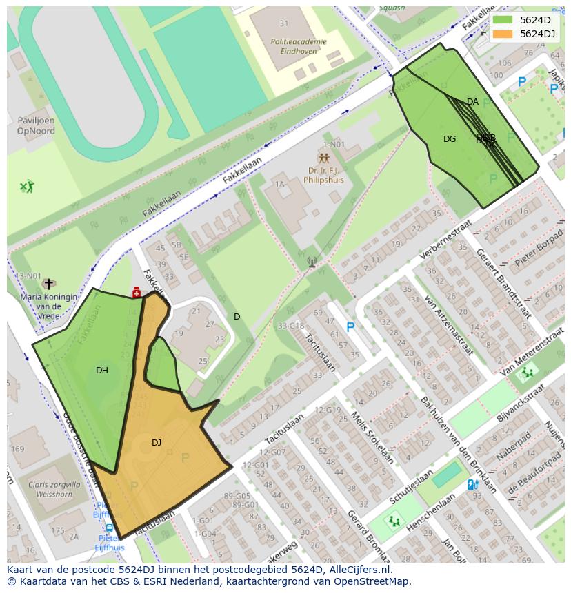 Afbeelding van het postcodegebied 5624 DJ op de kaart.