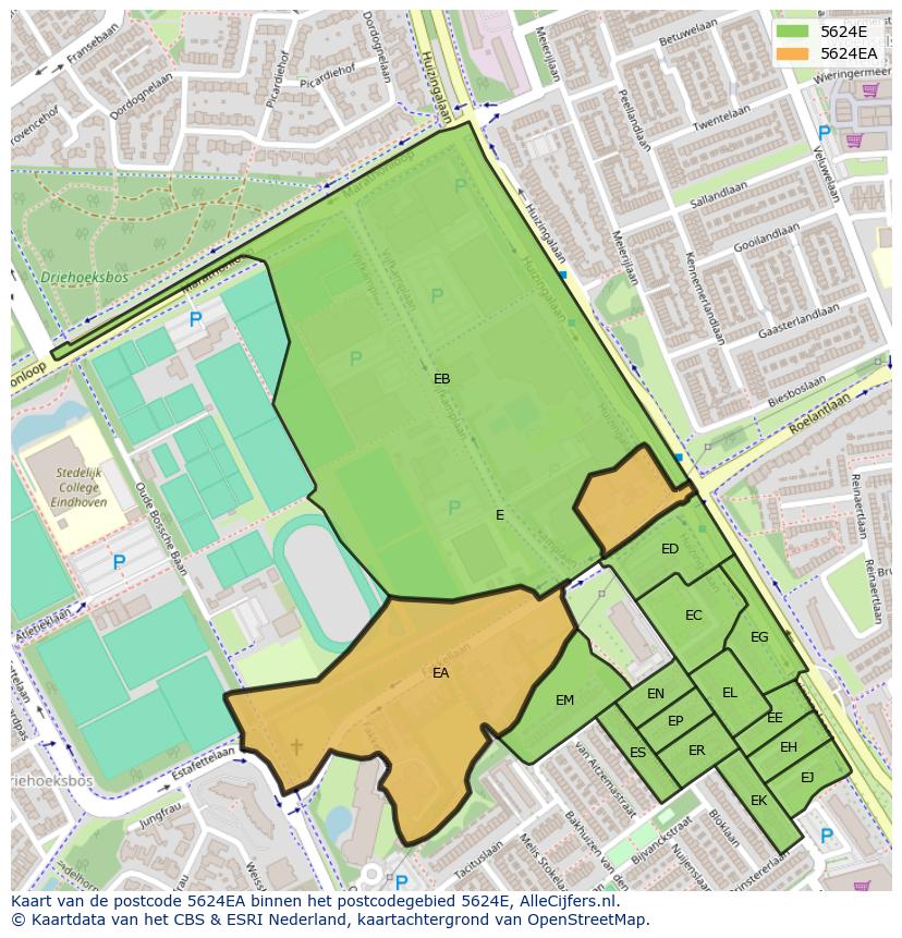 Afbeelding van het postcodegebied 5624 EA op de kaart.