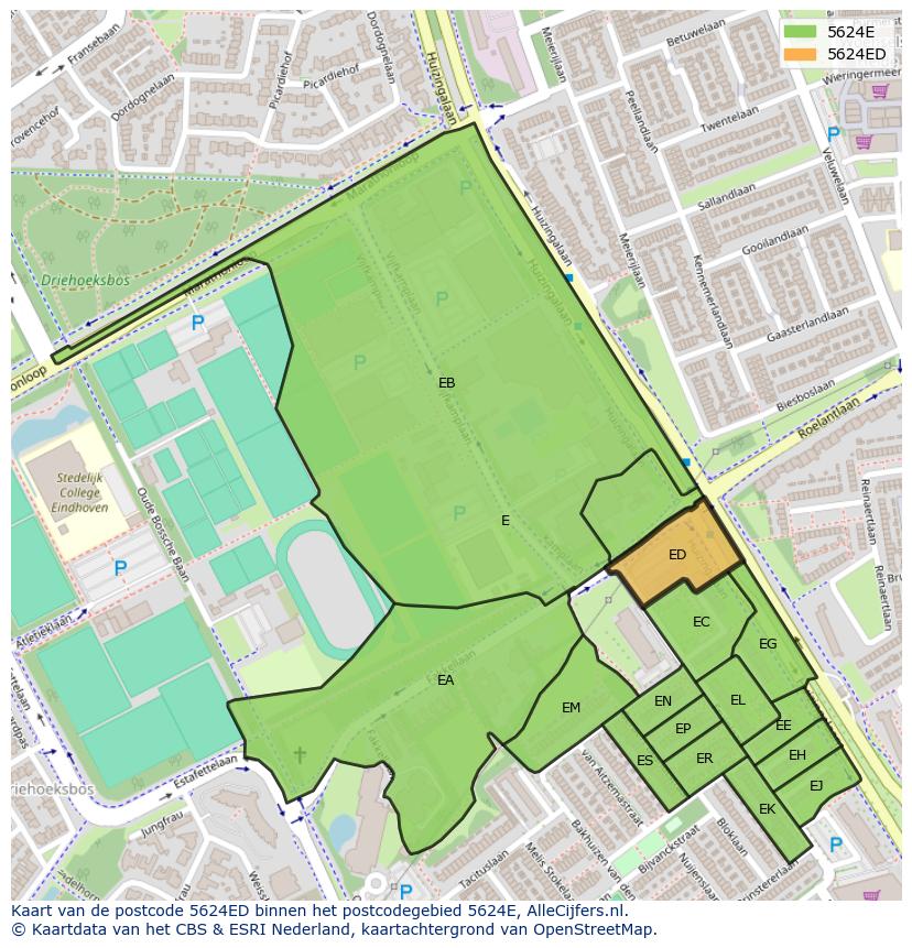 Afbeelding van het postcodegebied 5624 ED op de kaart.