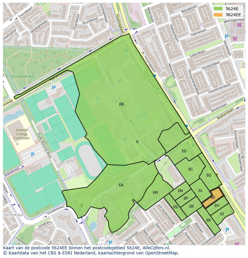 Afbeelding van het postcodegebied 5624 EE op de kaart.
