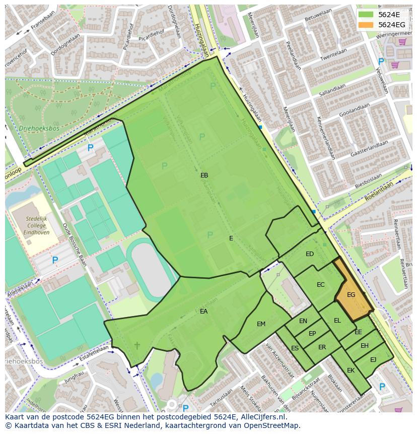 Afbeelding van het postcodegebied 5624 EG op de kaart.