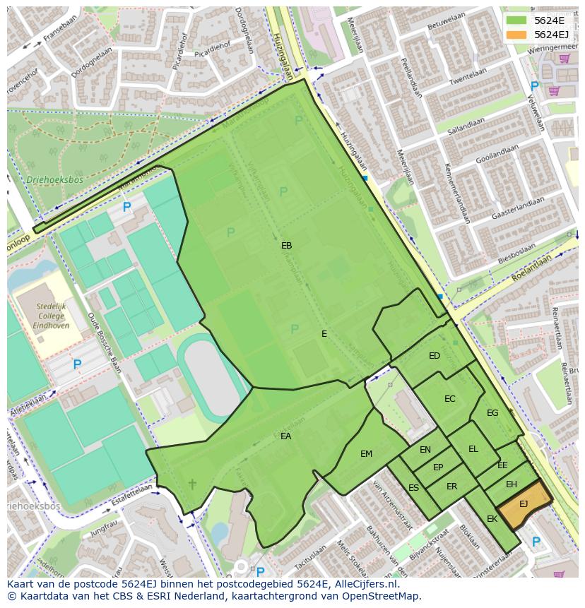 Afbeelding van het postcodegebied 5624 EJ op de kaart.
